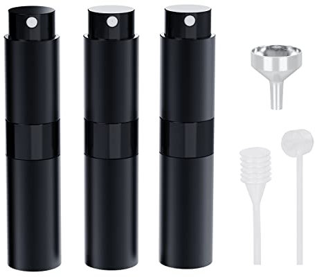 Darbermu 8ML Perfume Atomiser, Refillable Travel Atomiser Bottles Mini Portable Spray Aftershave Empty with Funnel and Refill Pump for Travel, Vacation (Black)