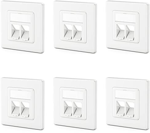 deleyCON 6x 2 Porta LAN Dati di Giunzione con Montaggio a Incasso per Moduli Keystone con Uscita a 45° e Moduli Keystone con Connettore F Coassiale RJ45 Jack RJ-11 Cinch Toslink PS2