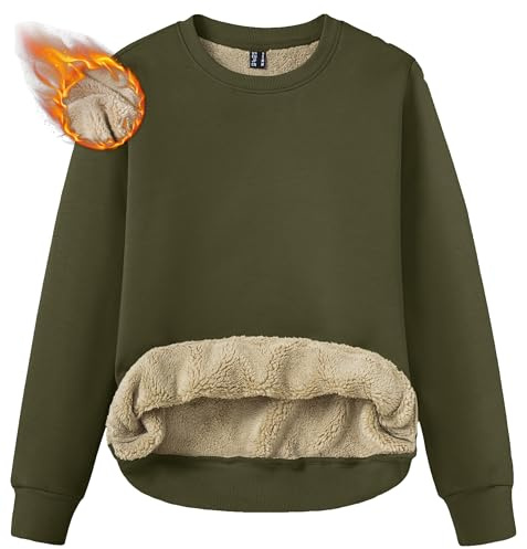 TACVASEN Women's Crewneck Sweatshirts Fleece Lined Sherpa Pullover Winter Shirts Warm Sweaters Army Green, M