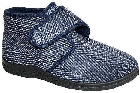 footloose.shoes Mens Wide Fitting Diabetic ORTHAPEDIC Brushed Fleece Lined Touch Close Strap Easy Close Boot Slipper Sizes 7-12 (Bob Navy, 9 UK, UK Footwear Size System, Adult, Men, Numeric, Wide, 9)