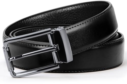 IGOLUMON Cinturon Hombre Cuero con Caja de Regalo Ajustable Cinturones Piel Jeans Traje de Negocios Clásico Casual Cinturon Talla 32 mm Ancho 135 cm Negro