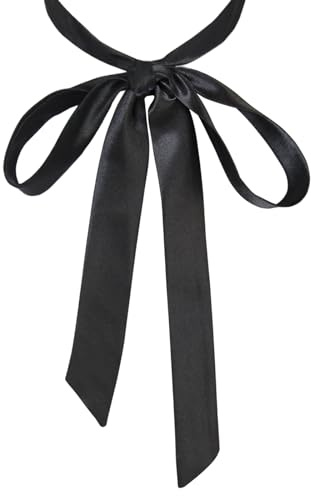 Luckyvestir Pajarita para mujer, cinta de satén para el cuello, lazos rojos y negros para uniforme/escuela, corbata de cinta para decoración de camisetas y bolsos, Negro -, 59/150 cm