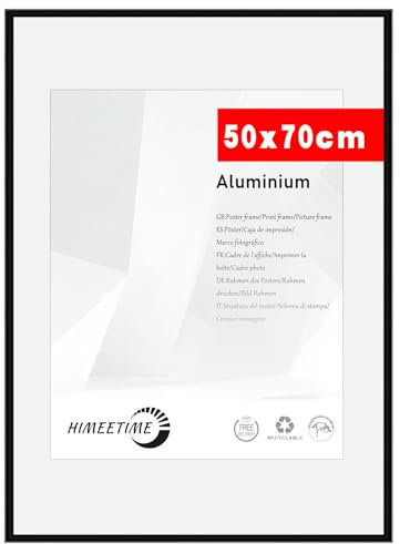 HIMEETIME® 1x Cadre Photo 50x70 cm en Aluminium Noir, Cadre à Documents 70x50，Plexiglas haute résolution,Cadre photo pour La Décoration Murale ou L'affichage de Galerie
