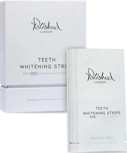 Polished London Teeth Whitening Strips - Whitening Strips for Sensitive Teeth - Enamel-Safe, No Residue, Peroxide Free Stain Remover- Premium Kit with Shade Guide, 14-Day Plan