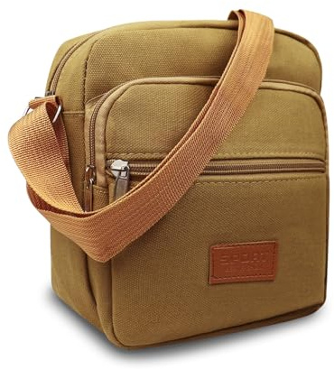 AfitLulu Canvas Small Shoulder Bags for Men, 4 Zipper Pockets Cross Body Bag Men Satchel Bag Casual Mens Messenger Bag with Adjustable Shoulder Straps for Organize Daily Necessities (Brown)