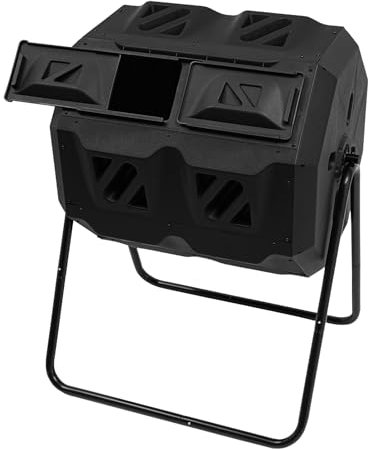 Composteur de jardin 160 l - Composteur à tambour - 2 compartiments séparés - Composteur à double chambre - Avec portes d'aération - Composteur rapide