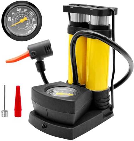 Fahrradpumpe mit Manometer Luftpumpe Fahrrad-Standpumpe mit 160psi Manometer Mini und Tragbar Dualkopf Fahrradpumpe für alle Ventile, Geeignet für Fahrräder, Bälle, Schwimmringe und Luftmatratzen