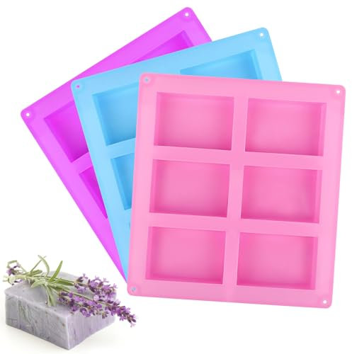 Seifen Formen Set, 3 Stück Seifenformen Silikon, 6 Hohlraum Seifenform Silikonform Rechteckig, Handgefertigte Seifenform, Silikonform Seife für Muffins Cupcakes Biscuit DIY hausgemachte Handwerk