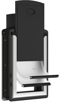MAVRICFLEX Cat Door for Door, All-Stainless Steel Frame Cat Door with Double Soft Flaps and 2 Sliding ABS Panels for Doors, Easy to Install, Perfect for Cats and Small Dogs Under 15 LBS, Black