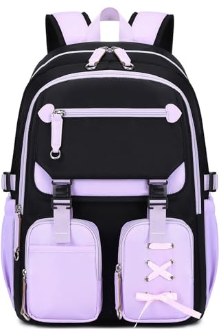 Tanou Sac à Dos pour Filles Adolescentes, Cartable Fille École Primaire et Collège Décontracté de 9 à 18 Ans, Renforcé Sac a Dos Enfant Étanche pour les Scolaire Voyages, Violet