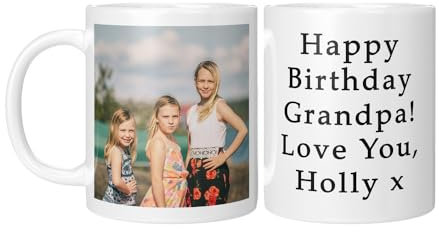 Personalised Upload Your Own Photos Custom Text Coffee Cup Tea Mug | British Made | 11oz Spacious Mug | Large Handle Easy Grip | Custom Photo Gift (1 Side Image 1 Side Text)