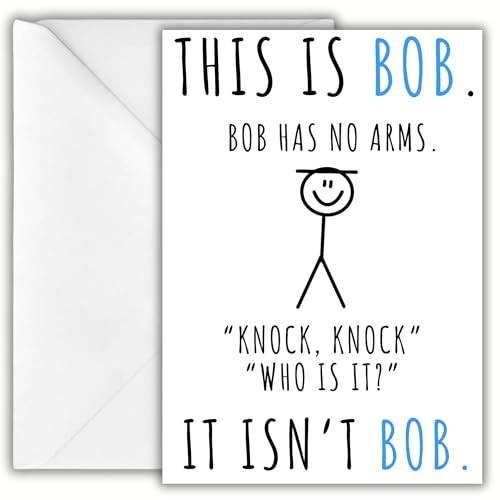 Bro Prints®: Funny Birthday Cards For Men - This is Bob Illustration, No Arms Knock Knock - Birthday Card for Her