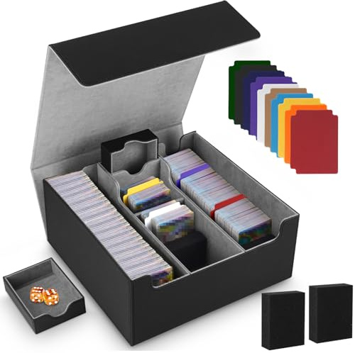 Goxiry Boîte de rangement pour cartes à collectionner pour plus de 1800 cartes magnétiques avec 10 séparateurs de cartes compatibles et 2 inserts en mousse - Étui en cuir pour TCG MTG YuGiOh - Noir