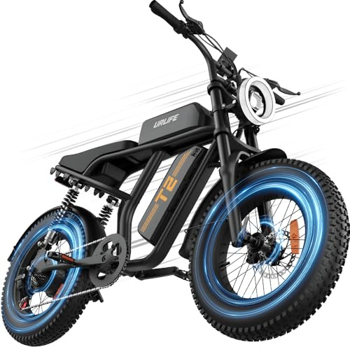 URLIFE Bicicletta Elettrica 20 x 4.0 Fat Tire, 48V 15.6Ah Batteria Rimovibile, Autonomia di 120km per Carica, 7 Velocità, Display LCD, E-MTB per Adulti con Sospensioni (Nero Scuro)