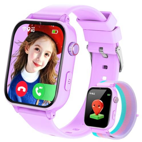 Reloj GPS Niños Localizador y Llamadas, 4G Smartwatch Niños Niña con Telefono Chat de Voz Videollamada Modo Clase Cámara Podómetro, Reloj Inteligente para 4 a 12 Años Regalos Comunion Navidad, Violeta