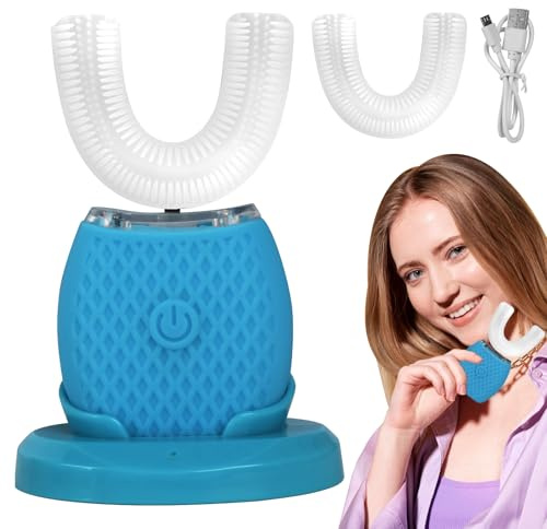 RNPKZ Spazzolino elettrico ad ultrasuoni, Spazzolino elettrico ad ultrasuoni automatico a 360°, Spazzolino elettrico sonico a forma di U per adulti (bianco)