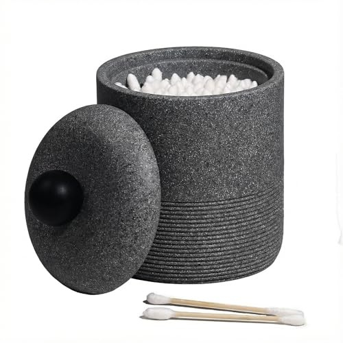 Blissilk Contenedor Hisopos Algodón de Resina para Baño Soporte Hisopos Algodón Elegante y Compacto Organizador Encimera Baño para Bastoncillos Accesorios Baño Organizador Funcional - Gris