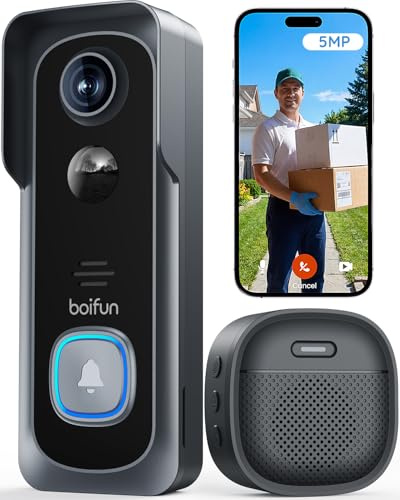 BOIFUN Timbre inalámbrico Exterior Impermeable, Instalación Sencilla, Gris