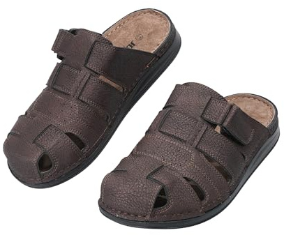 JOMIX Sandales Homme Mules Bout Fermé en Cuir Synthétique avec Bride Ajustable Chaussures d'été Respirantes à Talon Plat pour Plage Jardin et Quotidien