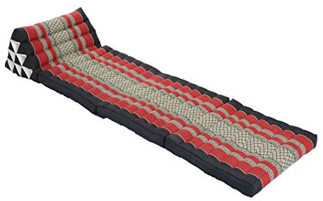 Handelsturm Thaikissen mit 3 Auflagen 170x50x8cm – Dreieckskissen, Keilkissen & Rückenkissen faltbar, Kapok Füllung, handgefertigt, Meditationskissen (Schwarz/Rot)