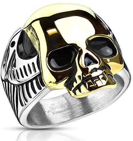 Paula & Fritz® Ring Herren Totenkopf Zweifarbig 316L Chirurgenstahl Größe 67 (21,3) Silber - Gold Damen-Ring Partnerring Ehering Motivring Gold Skull
