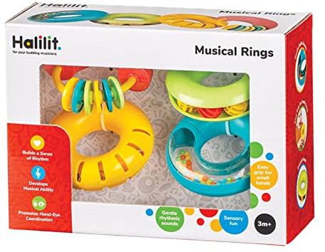 Halilit Baby Musical Rings. 4 Durable Real Musical Instruments. Rattles Gift Set for Babies. Smooth and Easy Grip. BPA Free. Sensory Fun. 3 Months +,Multicolour