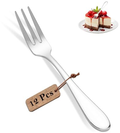 Reton 12-teiliges Set mit 3-zinkigen Dessertgablen für Kuchen oder Obst und Dessert- oder Teelöffeln, Besteck, Küchenzubehör, für Hochzeit, Party, 13 cm, edelstahl, 12 forks