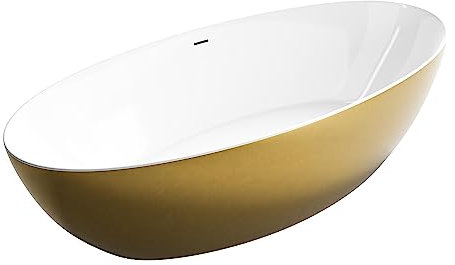 BERNSTEIN Freistehende Badewanne aus Sanitäracryl Standbadewanne Wanne mit Doppelwandiger Konstruktion 186 x 88 x 60 cm - 5 Jahre Garantie - Terra mit Blattgold Oberfläche, Acryl-Wanne