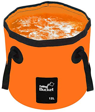 Zuukoo Portable Folding Water Bucket, 12L Collapsible Wash Basin Portable Camping Storage Container for Traveling Hiking Fishing Boating Gardening Car Washing(Orange)