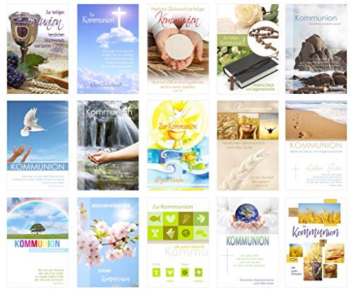 Edition Seidel Set 30 Kommunionskarten mit Umschlag (15 x 2) - Glückwunschkarte zur Kommunion - Kommunionskarte - Set Kartenset (Klappkarten mit Briefumschlag)