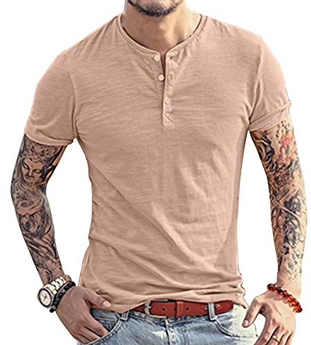 T-Shirt à Manches Courtes Henley Sport Chemise Cotton Muscle pour Homme Bouton