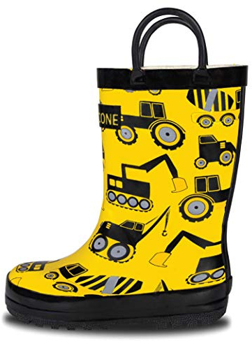 LONECONE Kids Rain Boots for Girls and Boys - Construction Zone, 6 Toddler