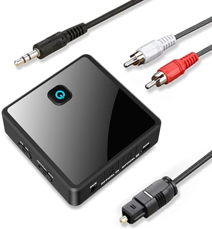 Isobel Bluetooth Transmitter Empfänger 2 in 1 Bluetooth Adapter Audio 5.0 Sender/Receiver Adapter Low Latency mit Optical Toslink RCA 3,5mm AUX Kabel für TV/PC/Laptop Dual Link