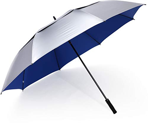 G4Free 72 Inch Huge Golf Umbrella UV Protection Auto Open Windproof Umbrella Oversized Extra Large Vented Double Canopy for Family (Silver/Blue)
