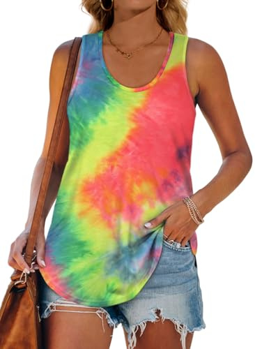 Summer Tank Tops for Women 2021 Round Neck Tie Dye Tops for Women XL