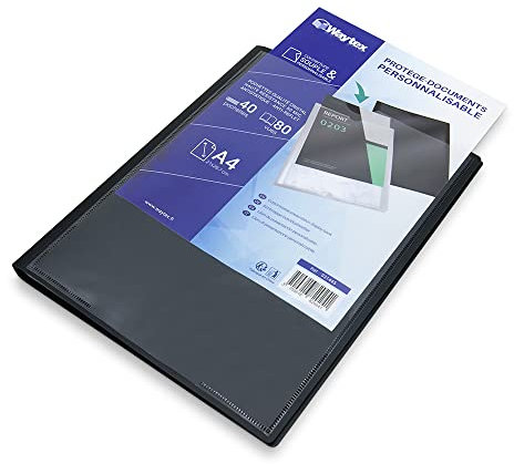 WAYTEX 931445 Protège Documents A4 Personnalisable 80 Vues 40 Pochettes Couverture Polypro Noir
