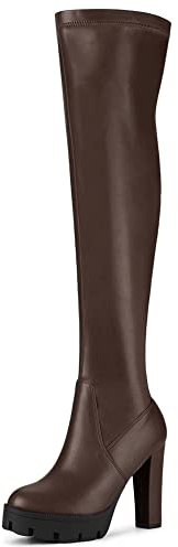 Allegra K Women's Platform Boots Chunky Heel Coffee Over Knee High Boots 7 M US