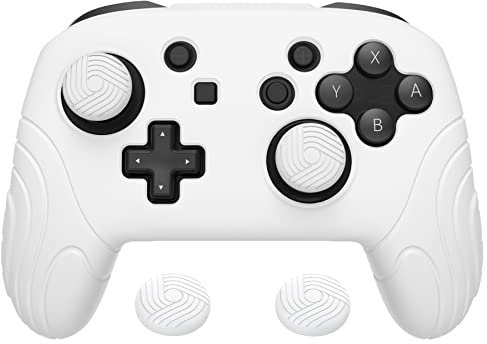 PlayVital Samurai Edition Ergonomic Silicone Skin Protective Case for Nintendo Switch Pro Controller, Soft Anti-slip Controller Grip Protector for Nintendo Switch Pro with Thumb Grip Caps - White