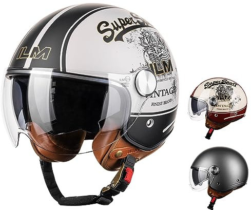 ILM Motorradhelm Jethelm Herren Damen-Motorcycle Helmet Street Bike Motocross Casco ECE Modell B120,Creme Schwarz, S