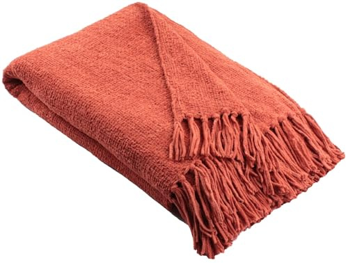Appletree Jeté de canapé en Chenille - Orange Terre Cuite - 130 x 180 cm - en Tricot Doux - Décoration d'intérieur
