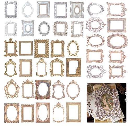 Ylinwtech 40 Pezzi Scrapbooking Retro Cartone Cornice, Cornice Di Pizzo, Fogli Decorativi Per Diari Vintage Fai-Da-Te E Accessori Per Scrapbooking