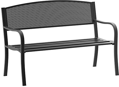 Outsunny Banco de Jardín de 2 Plazas Banco Exterior con Respaldo de Malla de Acero Carga 240 kg para Patio Terraza Balcón 127x60x87 cm Negro