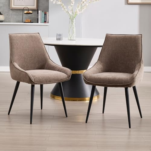 chairus 2er Set Esszimmerstühle aus Chenille Gepolsterte Küchenstühle für Wohnzimmer Armlose Akzentstühle für Esszimmer (Kaffee)