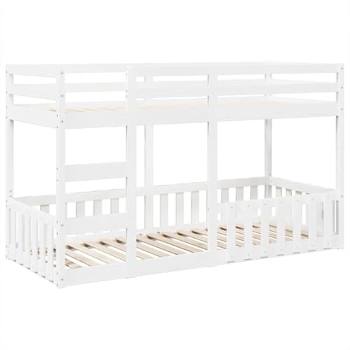 vidaXL Etagenbett, Kinderbett mit Rausfallschutz Leiter, Stockbett mit Lattenrost, Bett Holzbett Bodenbett, Weiß 80x200cm Massivholz Kiefer