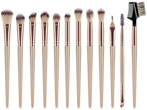 12 pezzi Set di pennelli professionali per il trucco Pennello per fondotinta, pennello per fard, pennello per cipria, pennello per correttore, pennello per ombretto, pennelli sintetici per il trucco