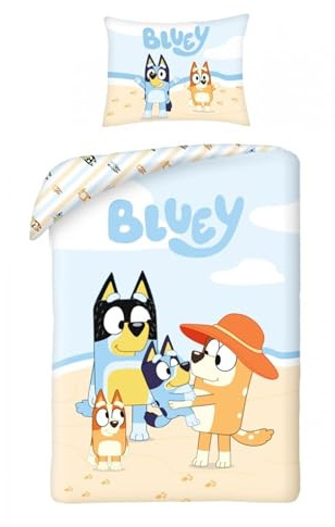 Bluey Family Funda Nórdica Cama 90 140x200 + Funda Almohada Bingo Bandit