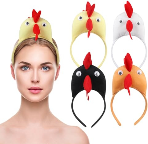 Ipetboom 4pcs Chicken Headband Set - Easter Rooster Hair Hoop Animal Chick Party Headdress for Kids and Adults Festival Hair Accessory