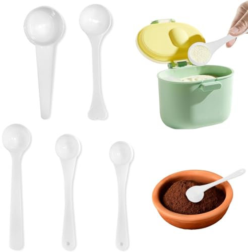 JEYORZY 5 Pcs Cucchiai Trasparenti per Proteine, Caffè e Polveri da Lavaggio - Cucchiai con Scala Graduata (0.5g,1g,2.5g,3g,5g), Cucchiaio da per Misurare con Precisione Misurino Grammi Misurino