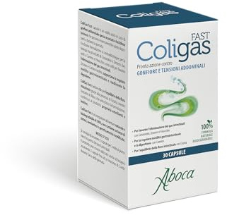 Aboca - Coligas Fast 30 Capsule da 500 mg - Integratore Alimentare per Gonfiore e Tensioni Addominali con Coriandolo, Zenzero, Cumino e Finocchio