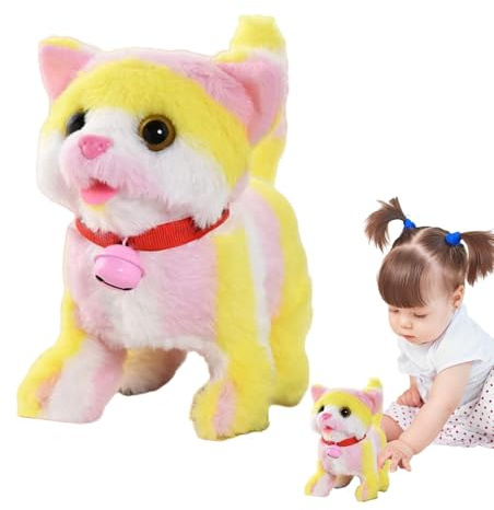 Giocattolo per gatti da passeggio, gatto di peluche elettrico | Gatto realistico animato a batteria con coda scodinatore - Gattino elettronico da passeggio sugli animali per ragazzi, ragazze, giovani,